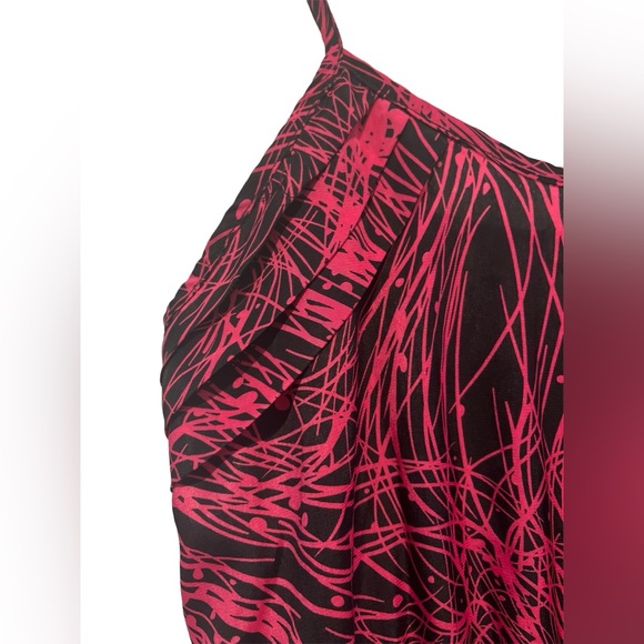 Cotton Candy Hot Pink Black Abstract  Pattern Asymmetric MIDI Dress Size Small - Picture 4 of 11